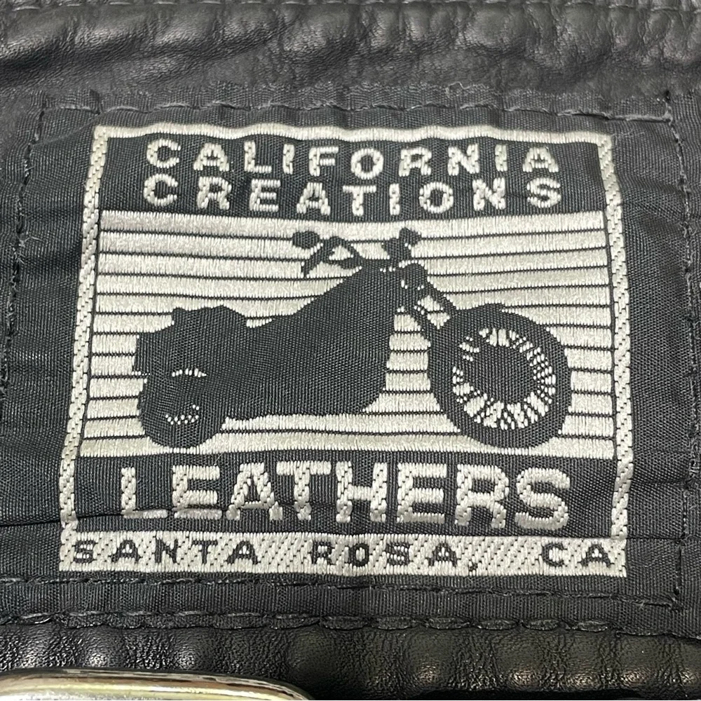 Vintage California Creations Black Leather Chaps Riding Pants Motorcycle Mens L